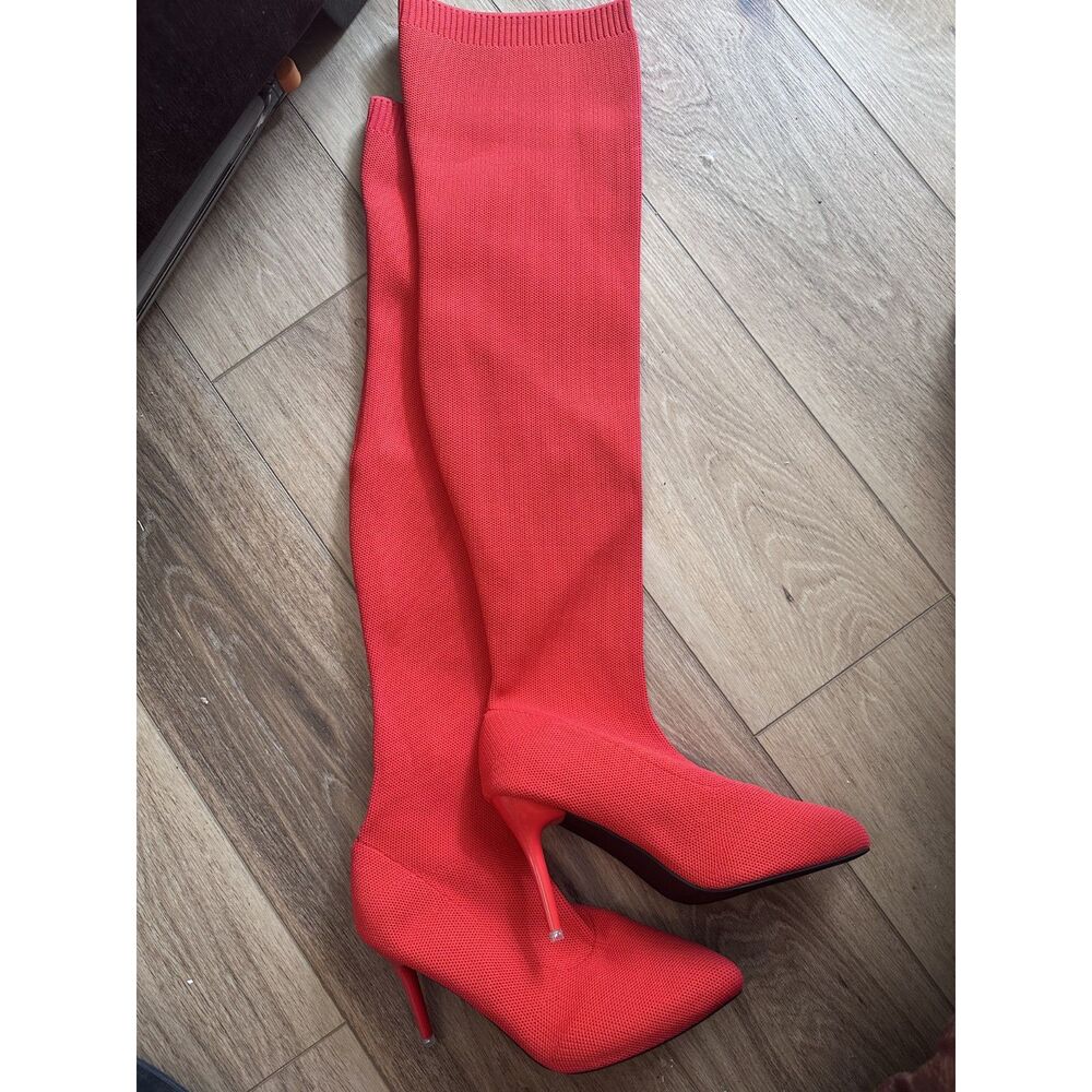 Red Thigh High Boots Womens Over The Knee Stretch Stiletto Heel NEW 9.5